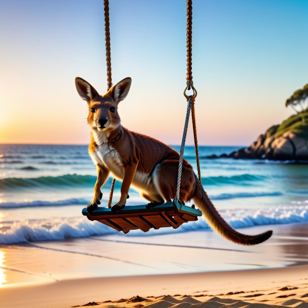 Picture of a swinging on a swing of a kangaroo on the beach