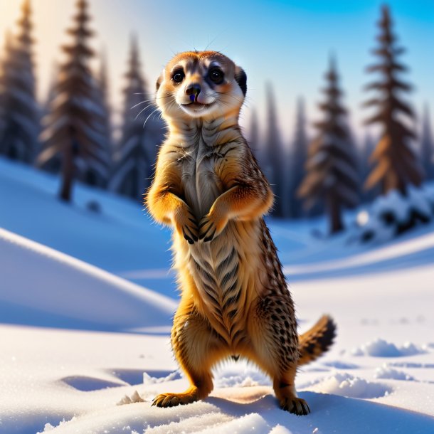 Pic d'une danse d'un meerkat dans la neige