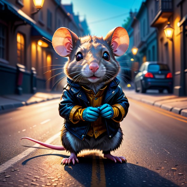 Illustration of a rat in a gloves on the road