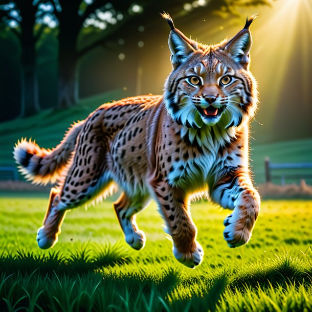 Photo of a jumping of a lynx on the field