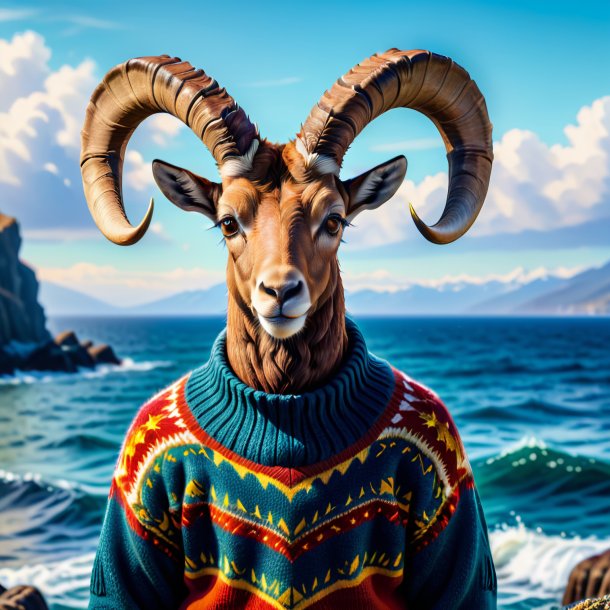 Image d'un ibex dans un pull dans la mer