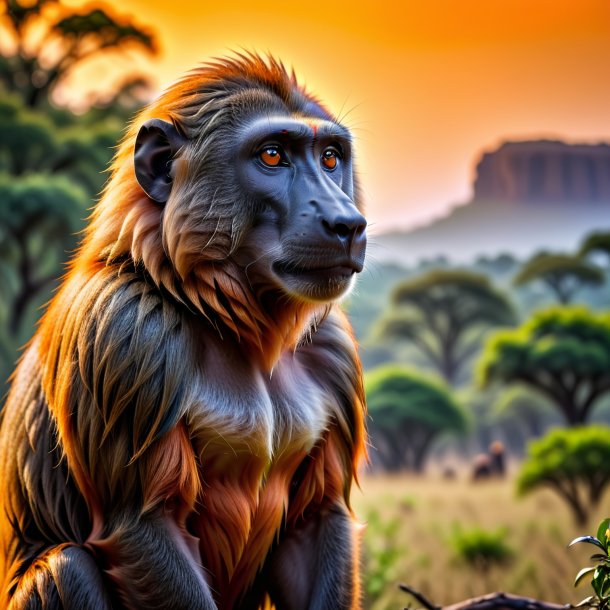 Foto de un babuino naranja esperando