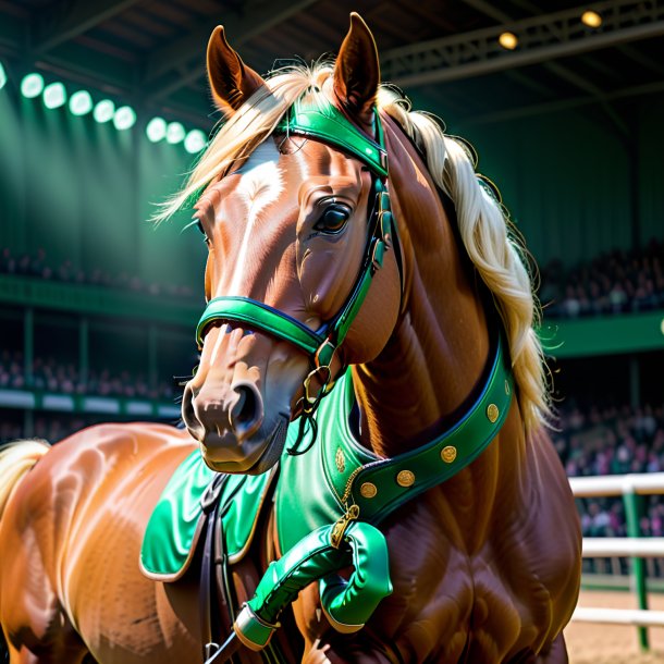 Imagem de um cavalo em uma luvas verdes