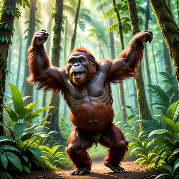 Pic of a dancing of a orangutan in the forest