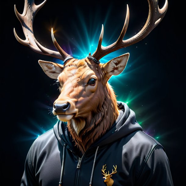 Image of a elk in a black hoodie