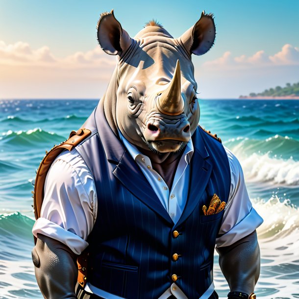 Picture of a rhinoceros in a vest in the sea