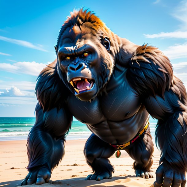 Picture of a threatening of a gorilla on the beach