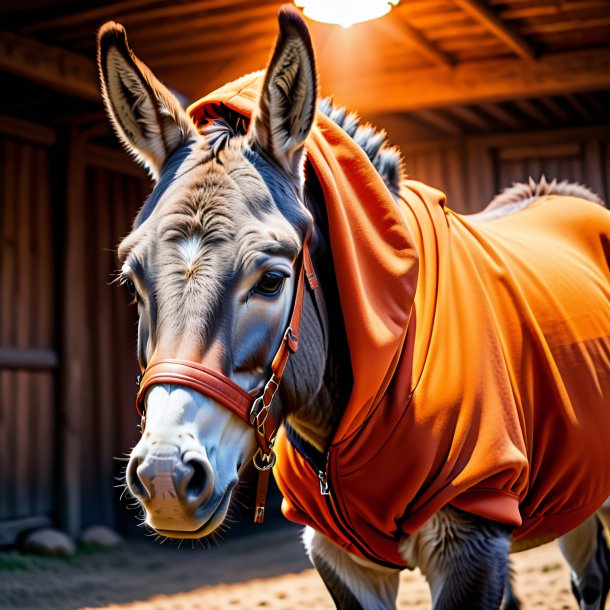 Foto de un burro en una sudadera naranja