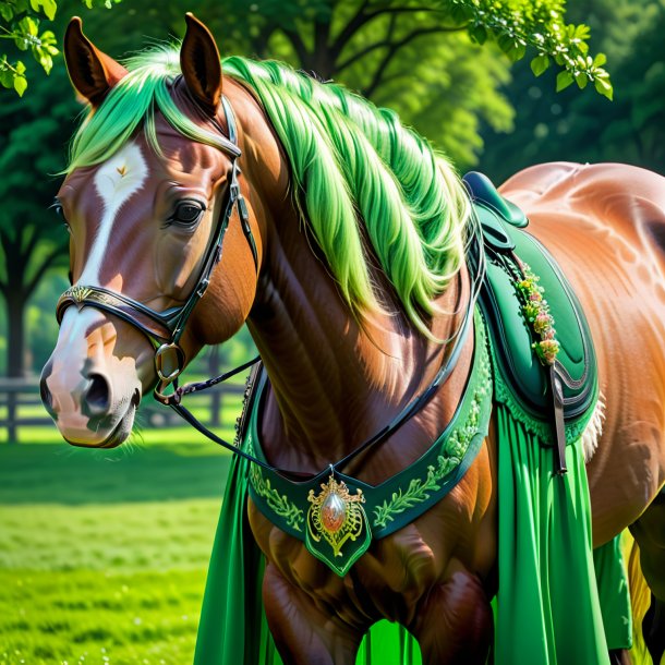 Retrato de um cavalo em uma saia verde