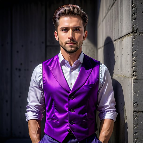 Portrait of a purple vest from concrete