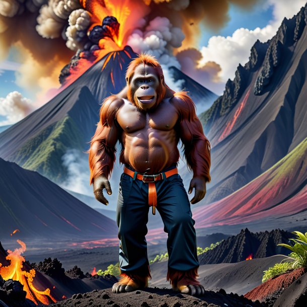 Image of a orangutan in a trousers in the volcano