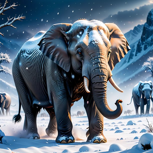 Image of a angry of a elephant in the snow