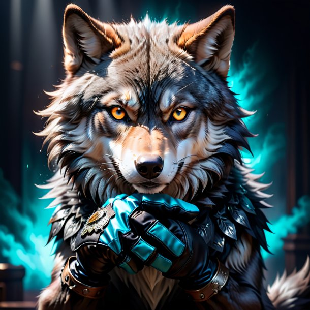 Photo of a wolf in a black gloves