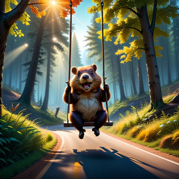 Photo of a swinging on a swing of a beaver on the road