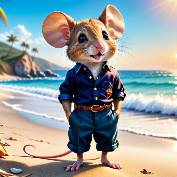 Image d'une souris dans un pantalon sur la plage