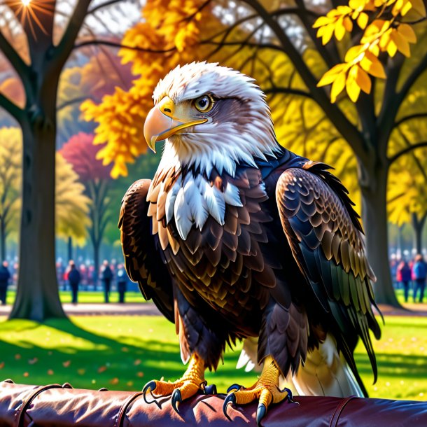 Picture of a eagle in a gloves in the park