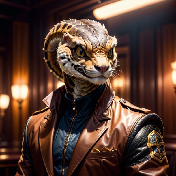 Photo of a cobra in a brown jacket