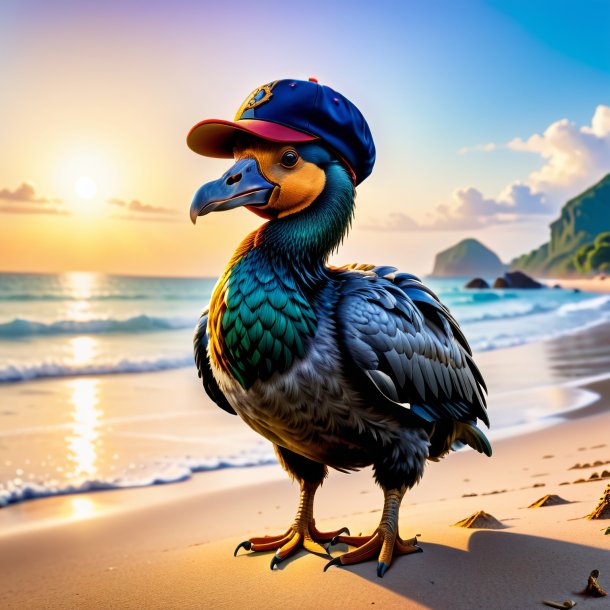 Picture of a dodo in a cap on the beach