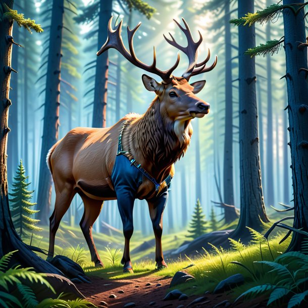 Picture of a elk in a jeans in the forest