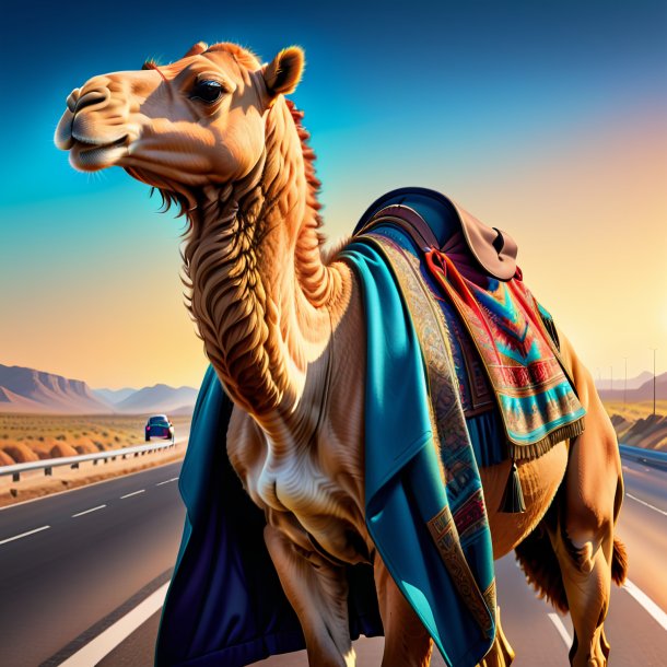 Illustration of a camel in a coat on the highway