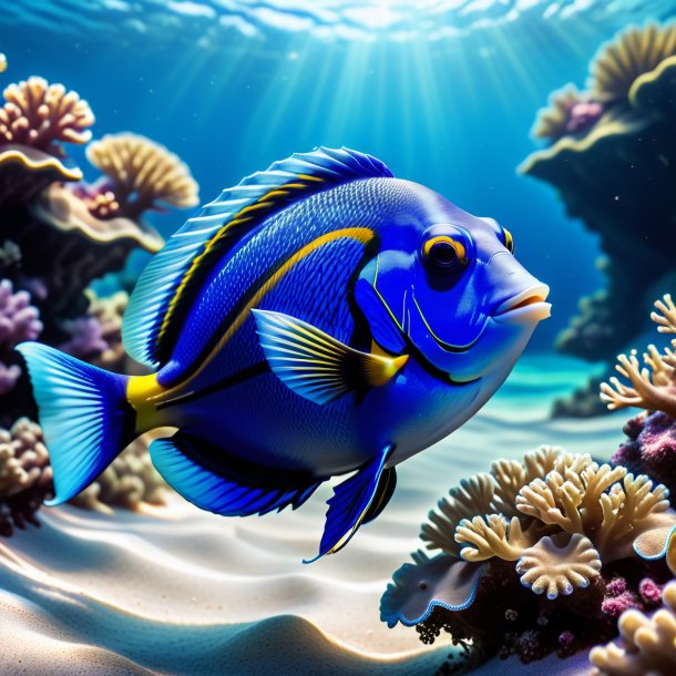 Image of a blue tang in a sweater in the sea