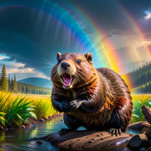 Image of a threatening of a beaver on the rainbow