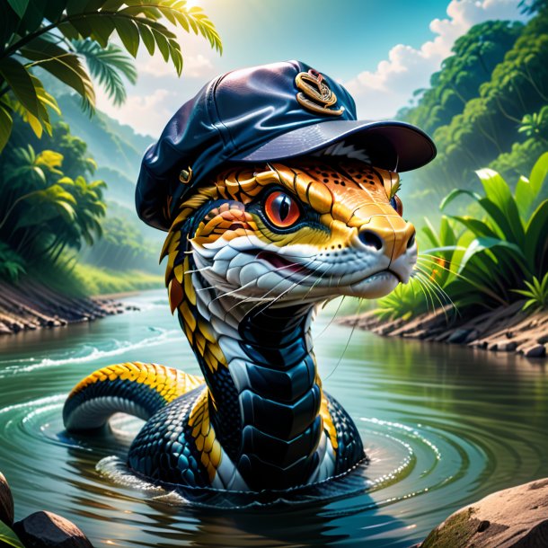 Illustration of a cobra in a cap in the river