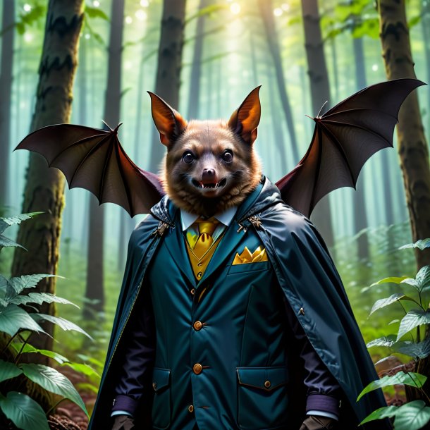 Photo of a bat in a jacket in the forest