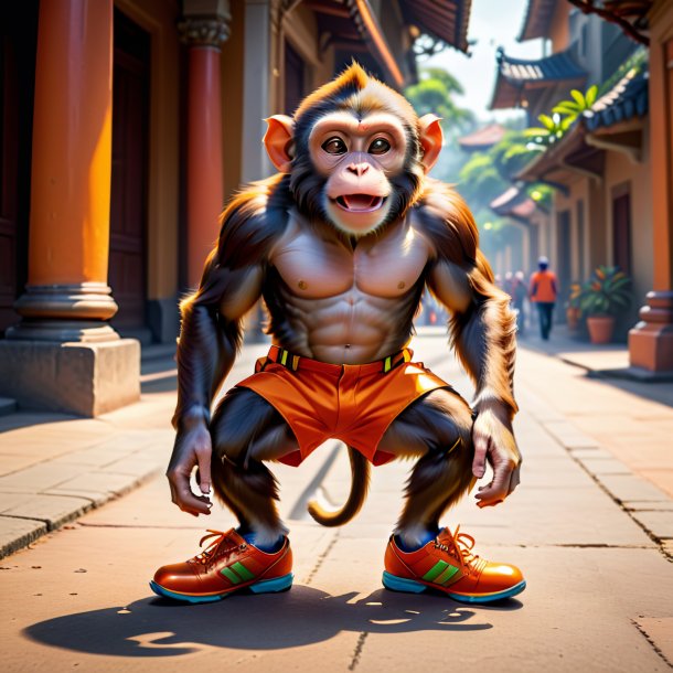 Picture of a monkey in a orange shoes