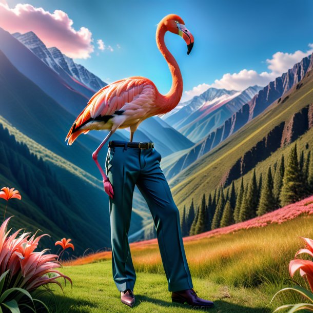 De um flamingo em uma calça nas montanhas