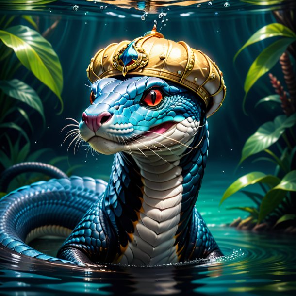 Drawing of a king cobra in a cap in the water