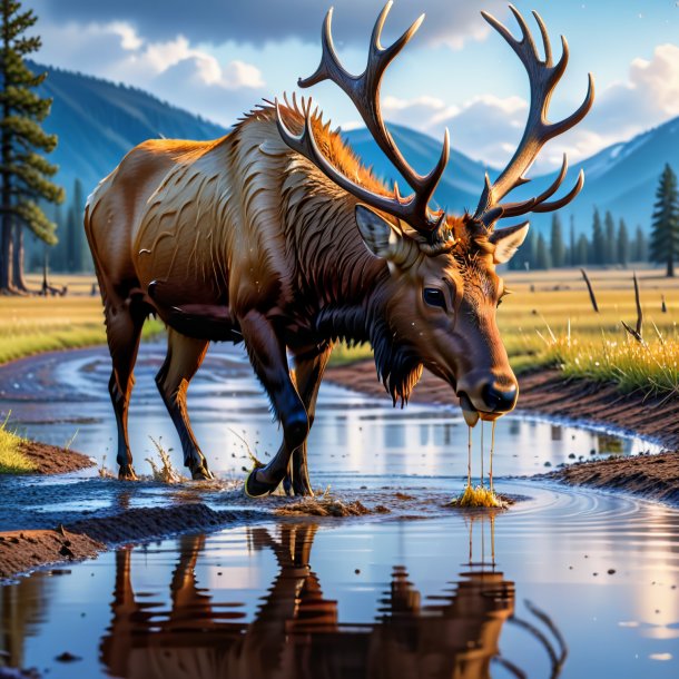 Image d'un cri de wapiti dans la flaque