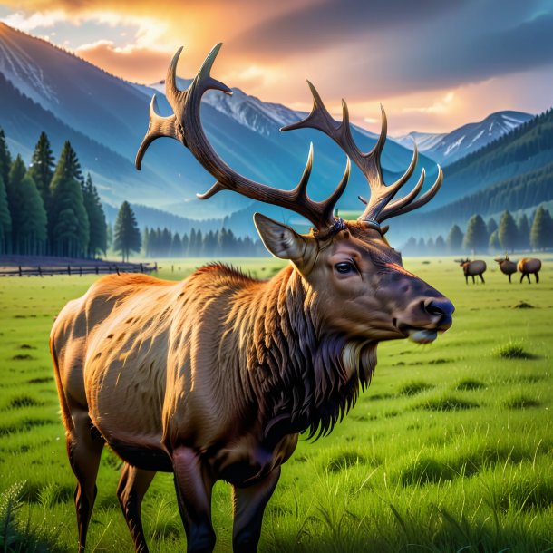 Photo of a crying of a elk on the field