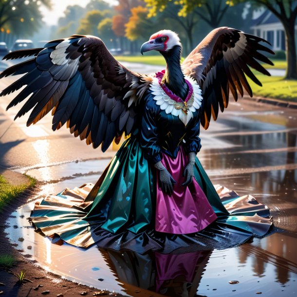 Drawing of a vulture in a dress in the puddle