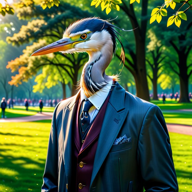 Pic of a heron in a jacket in the park