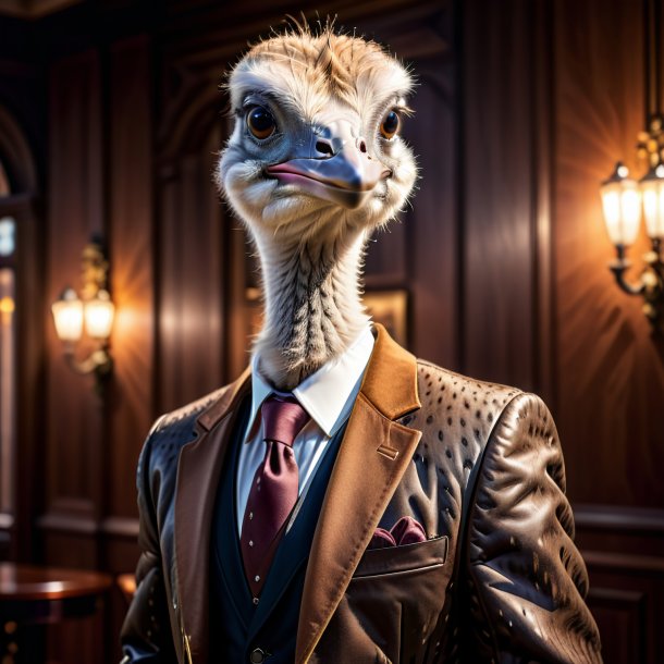 Picture of a ostrich in a brown jacket