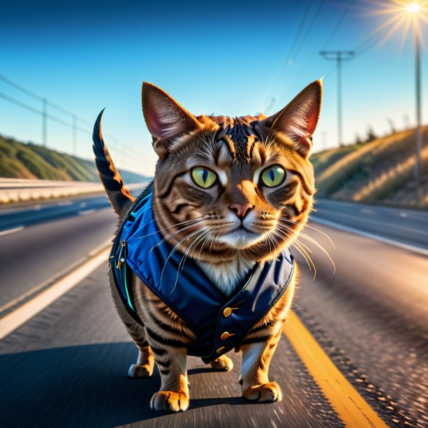 Image d'un thon dans un gilet sur l'autoroute