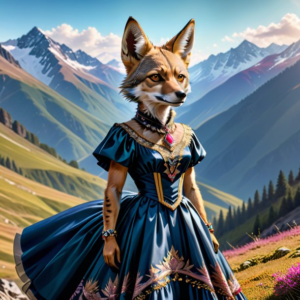 Image of a jackal in a dress in the mountains