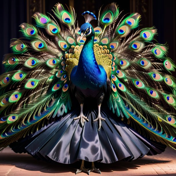 Image of a peacock in a black skirt