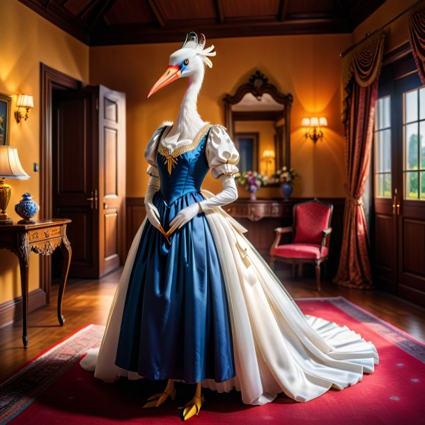 Photo of a stork in a dress in the house