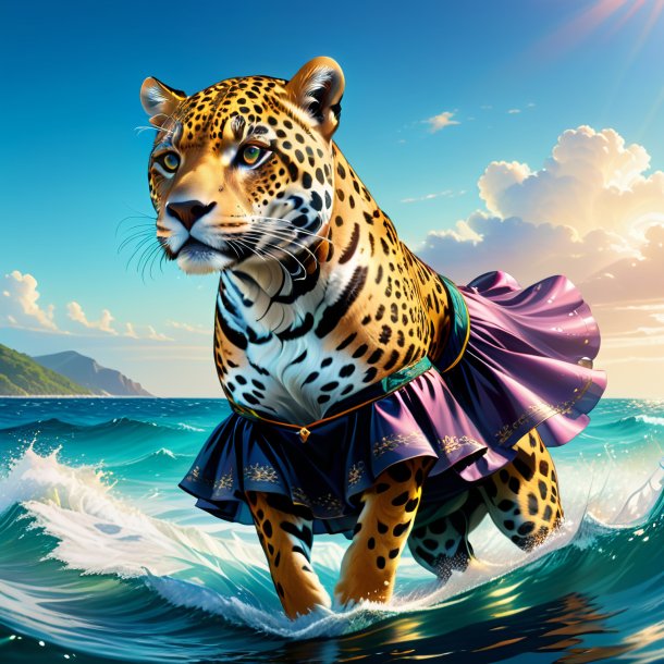 Illustration of a jaguar in a skirt in the sea