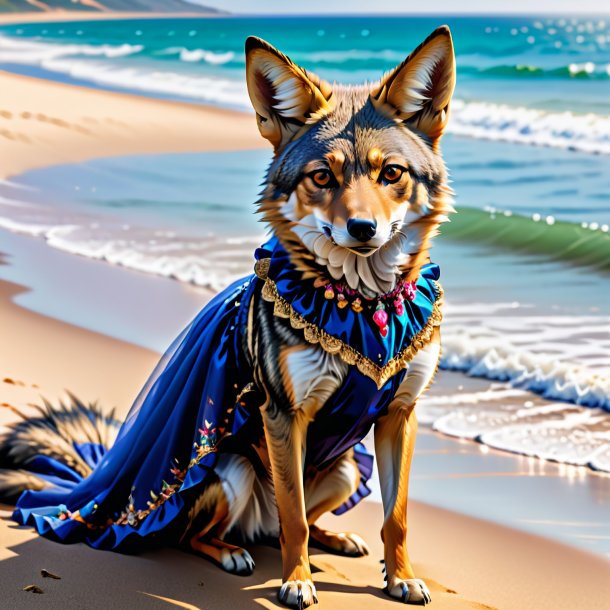 Picture of a jackal in a dress on the beach