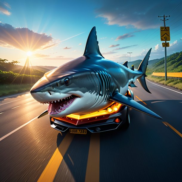 Illustration of a shark in a belt on the road