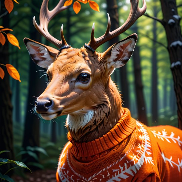 Image d'un cerf dans un pull orange