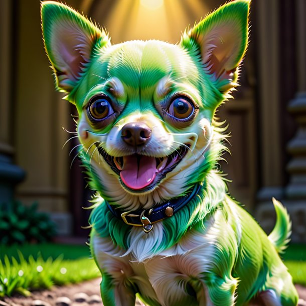 Image of a green smiling chihuahua