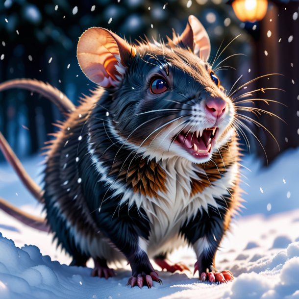 Pic d'une menace d'un rat dans la neige