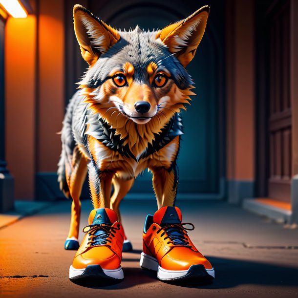 Picture of a jackal in a orange shoes