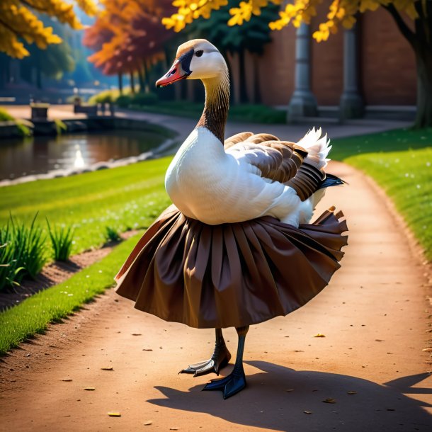 Image of a goose in a brown skirt