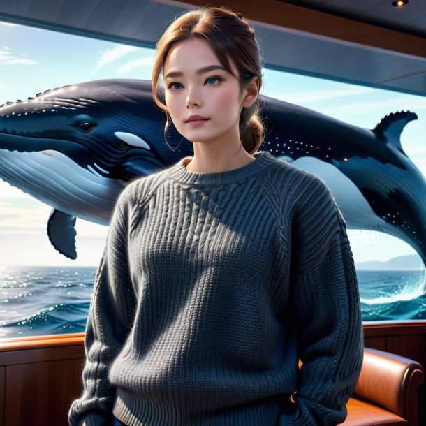 Picture of a whale in a gray sweater