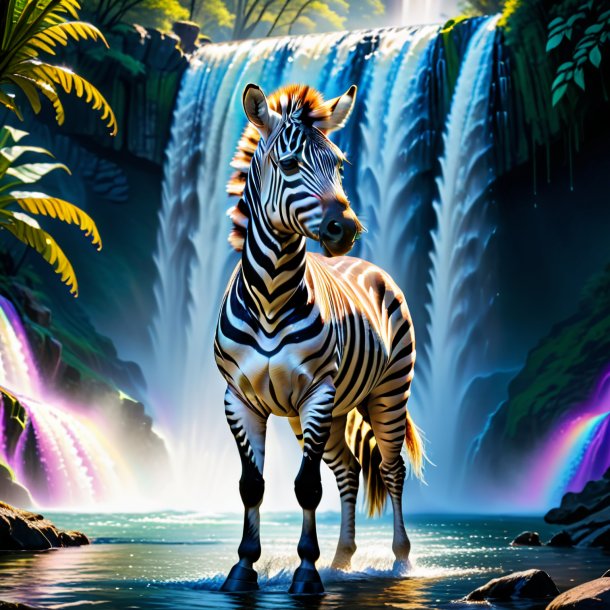 Foto de uma zebra em um vestido na cachoeira